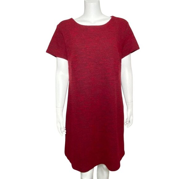 Loft Plus Knit Shift Dress Womens Size 16 Short Sleeve Fully Lined Red Pockets - Picture 1 of 7